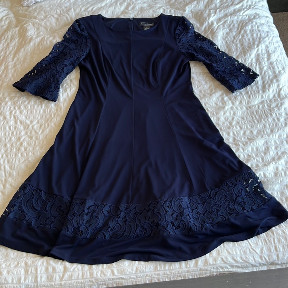 Lace Accent Navy Dress